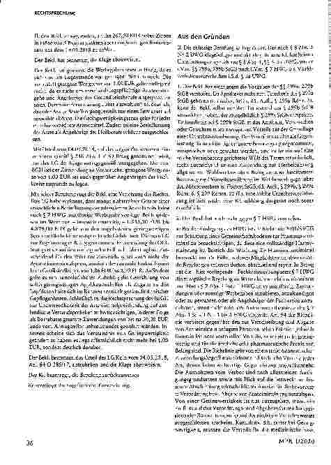 Vorschauseite 2: Heilmittelwerbung eines Apothekers: Unentgeltliche Abgabe von Serviceartikeln an Ärzte § 3a UWG, § 7 Abs. 1 HWG
