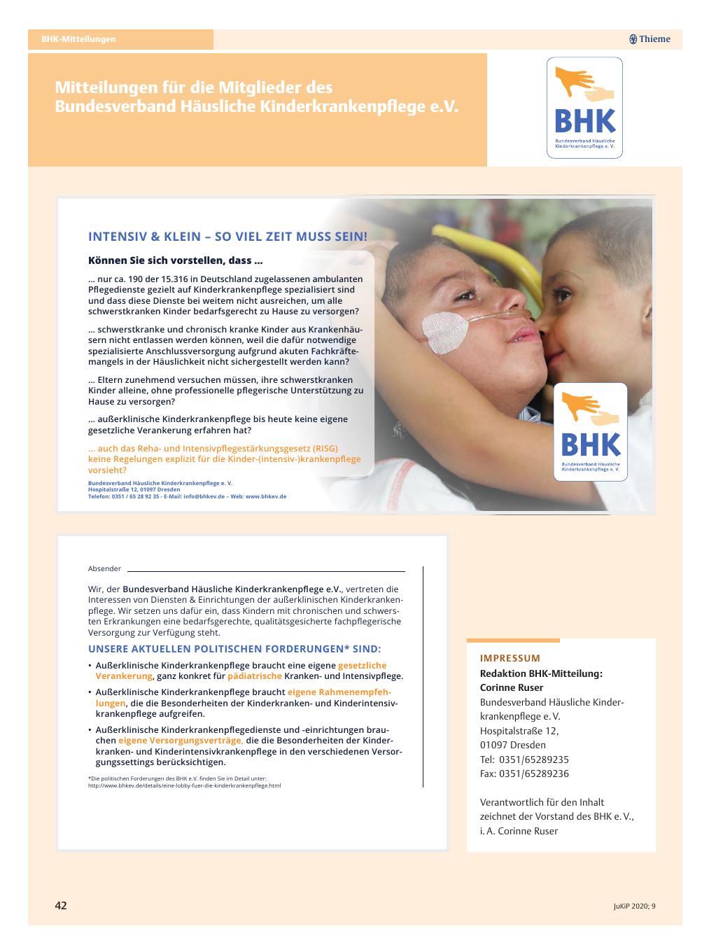 Vorschauseite 1: Mitteilungen für die Mitglieder des Bundesverband Häusliche Kinderkrankenpflege e. V.