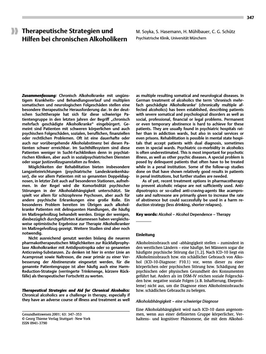 Vorschauseite 1: Therapeutische Strategien und Hilfen bei chronischen Alkoholikern