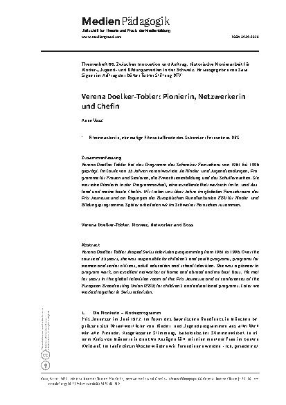 Vorschauseite 1: Verena Doelker-Tobler: Pionierin, Netzwerkerin und Chefin