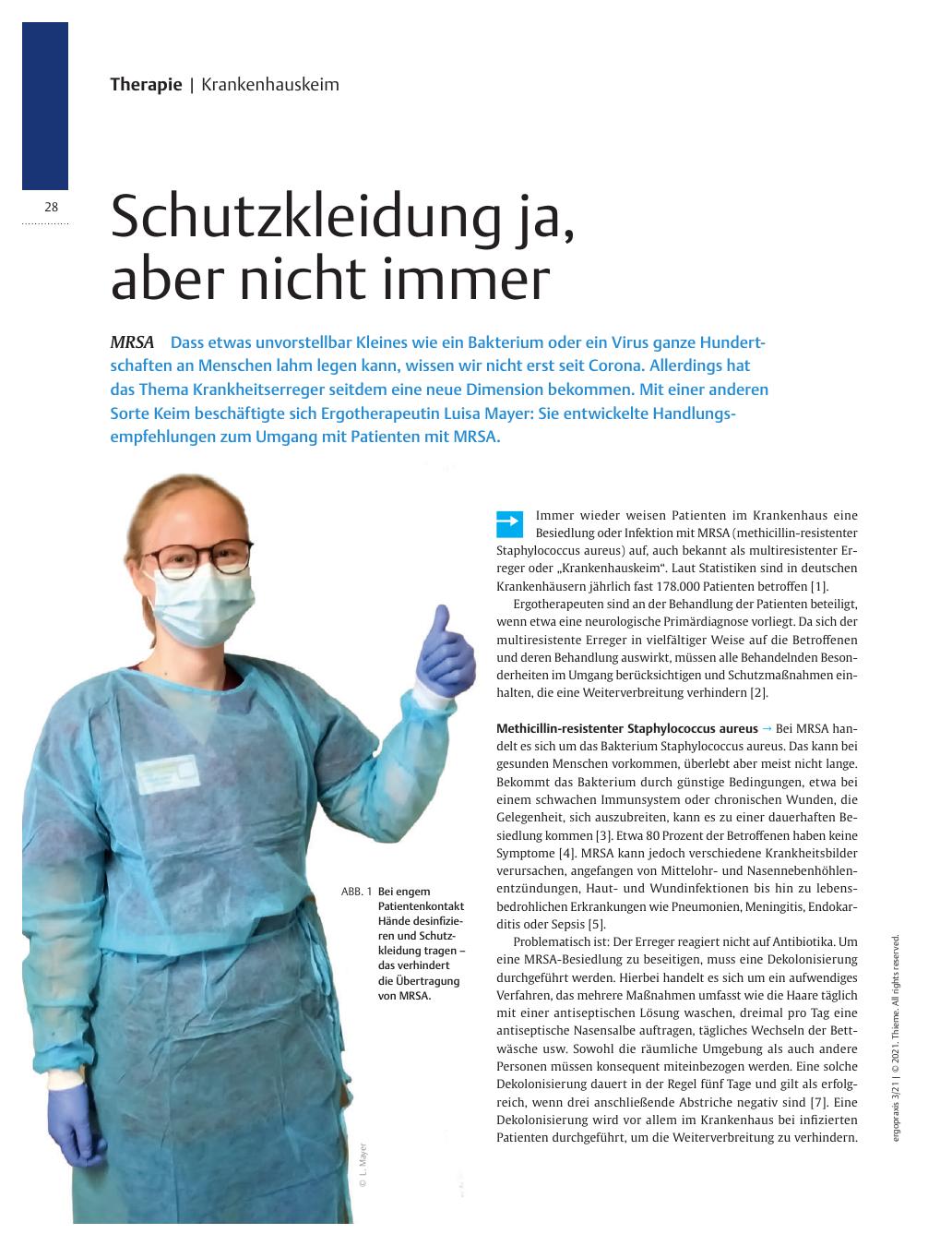 Vorschauseite 1: Schutzkleidung ja, aber nicht immer - MRSA