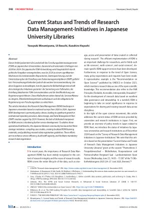Vorschauseite 1: Current Status and Trends of Research Data Management-Initiatives in Japanese University Libraries
