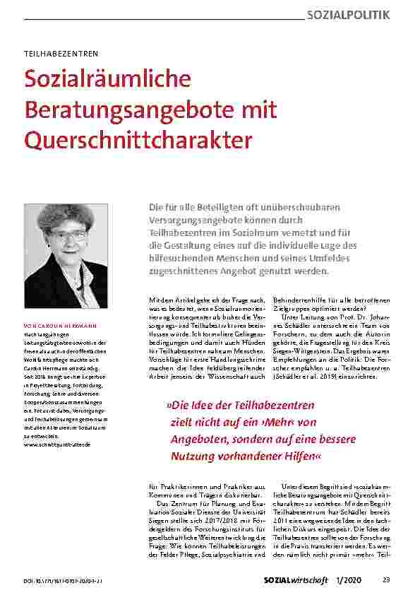 Vorschauseite 1: Sozialräumliche Beratungsangebote mit Querschnittscharakter