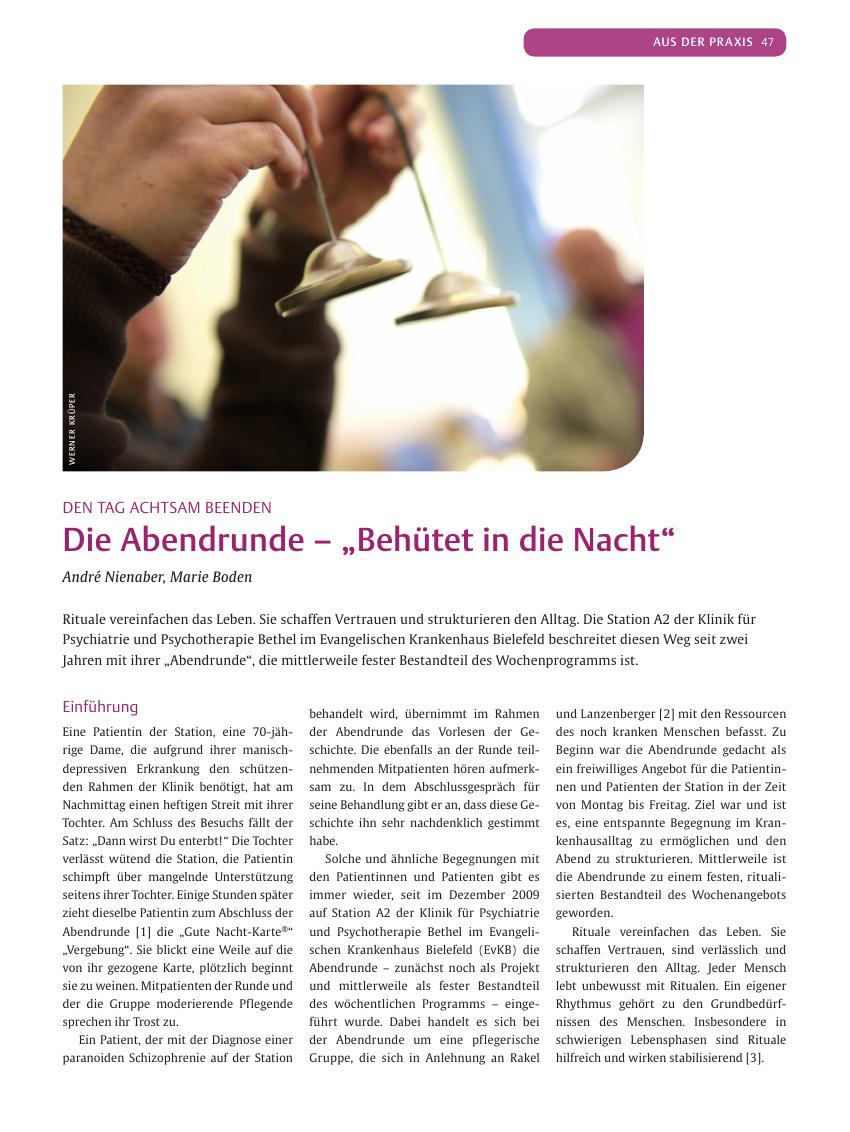 Vorschauseite 1: Die Abendrunde – „Behütet in die Nacht“