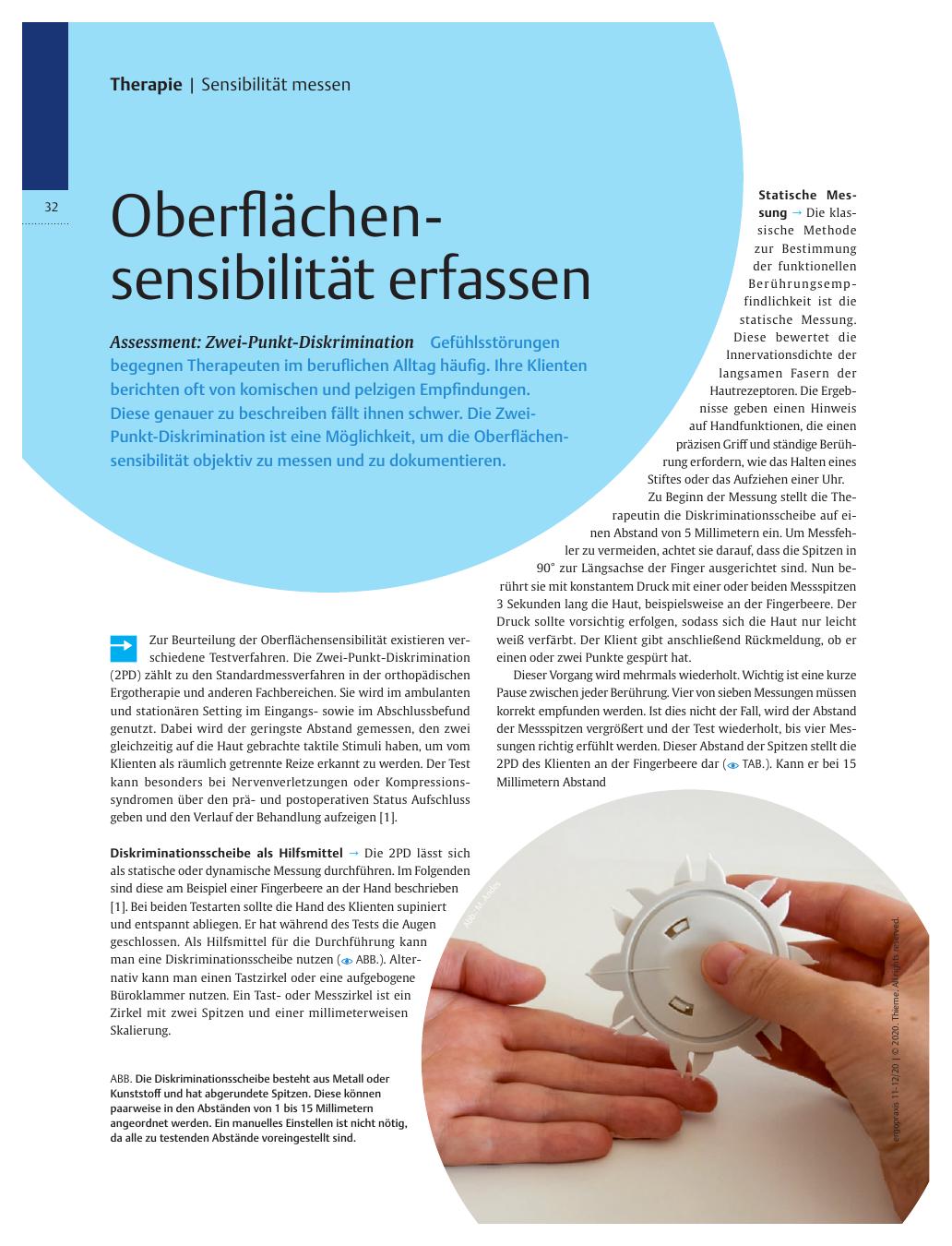 Vorschauseite 1: Oberflächensensibilität erfassen? Assessment: Zwei-Punkt-Diskrimination