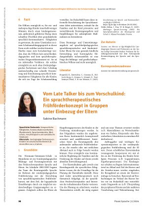 Vorschauseite 1: Vom Late Talker bis zum Vorschulkind: Ein sprachtherapeutisches Frühförderkonzept in Gruppen unter Einbezug der Eltern