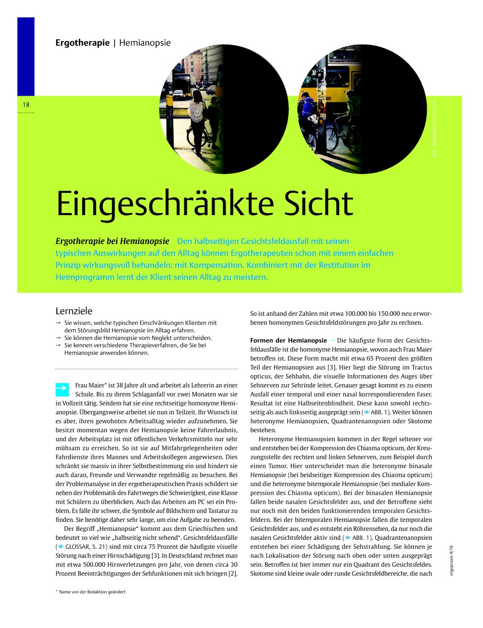 Vorschauseite 1: Eingeschränkte Sicht ? Ergotherapie bei Hemianopsie