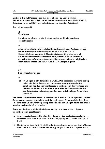 Vorschauseite 3: Unterschiedliche Behandlung von Teilzeitund Vollzeitbeschäftigten bei der Vergütung – Mehrflugdienststundenvergütung – Klageerweiterung in der Revision – Bestimmtheit einer Bezugn…