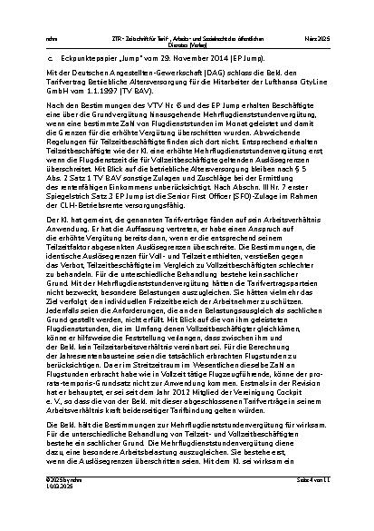 Vorschauseite 4: Unterschiedliche Behandlung von Teilzeitund Vollzeitbeschäftigten bei der Vergütung – Mehrflugdienststundenvergütung – Klageerweiterung in der Revision – Bestimmtheit einer Bezugn…