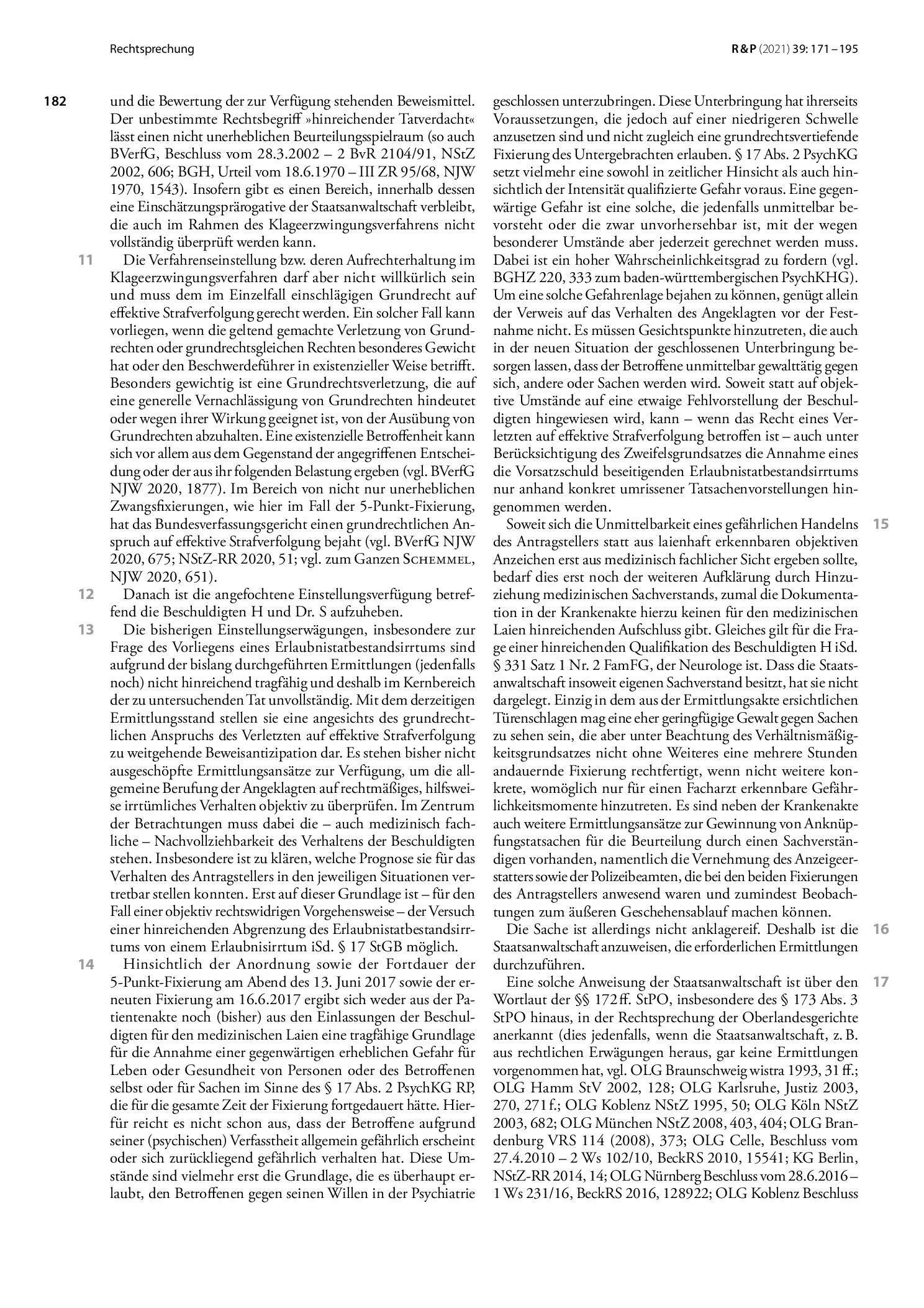 Vorschauseite 3: Erfolgreicher Klageerzwingungsantrag wegen des Vorwurfs rechtswidriger Fixierung