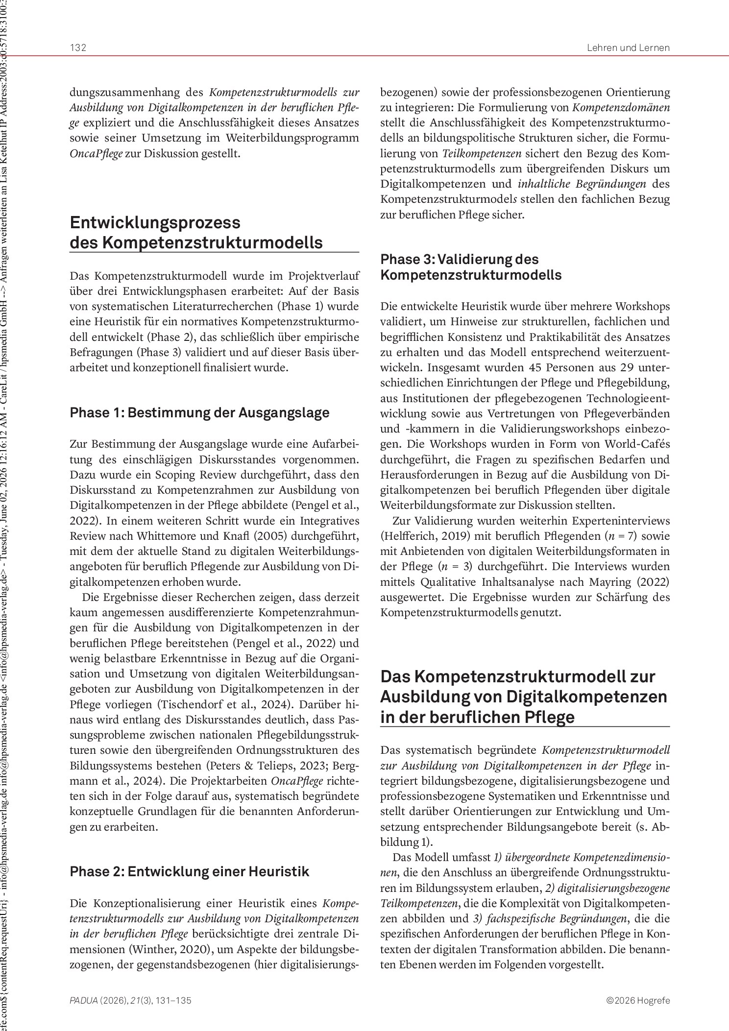 Vorschauseite 2: Digitalkompetenzen für die berufliche Pflege. Ein Kompetenzstrukturmodell für Kontexte des lebenslangen Lernens