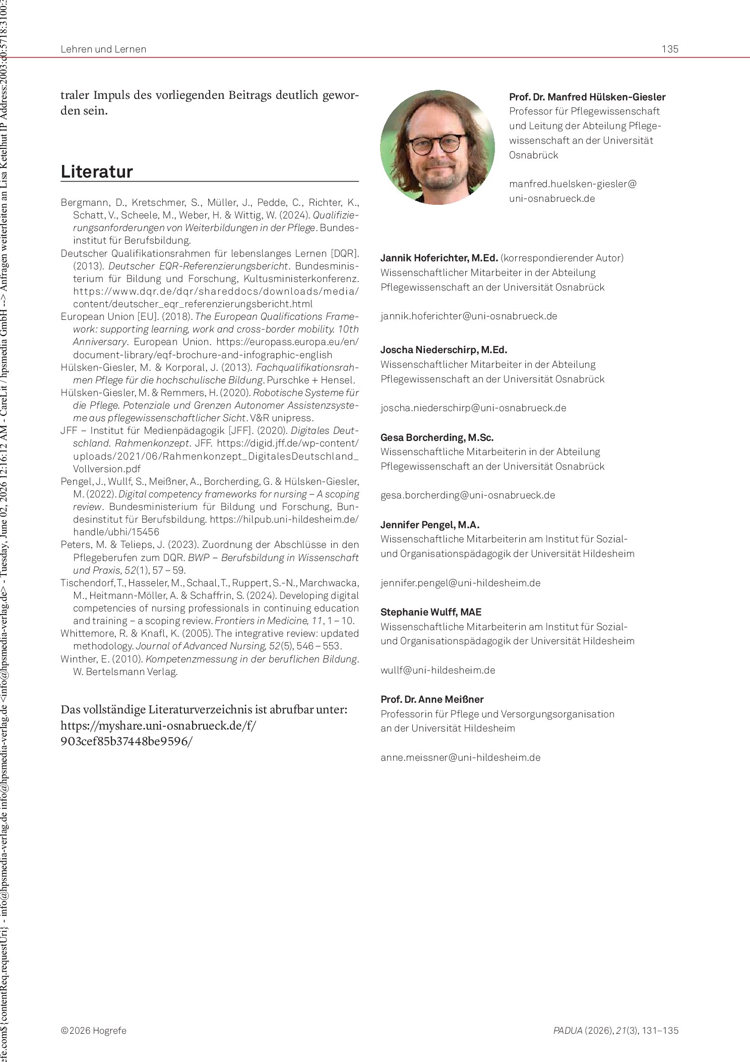 Vorschauseite 5: Digitalkompetenzen für die berufliche Pflege. Ein Kompetenzstrukturmodell für Kontexte des lebenslangen Lernens