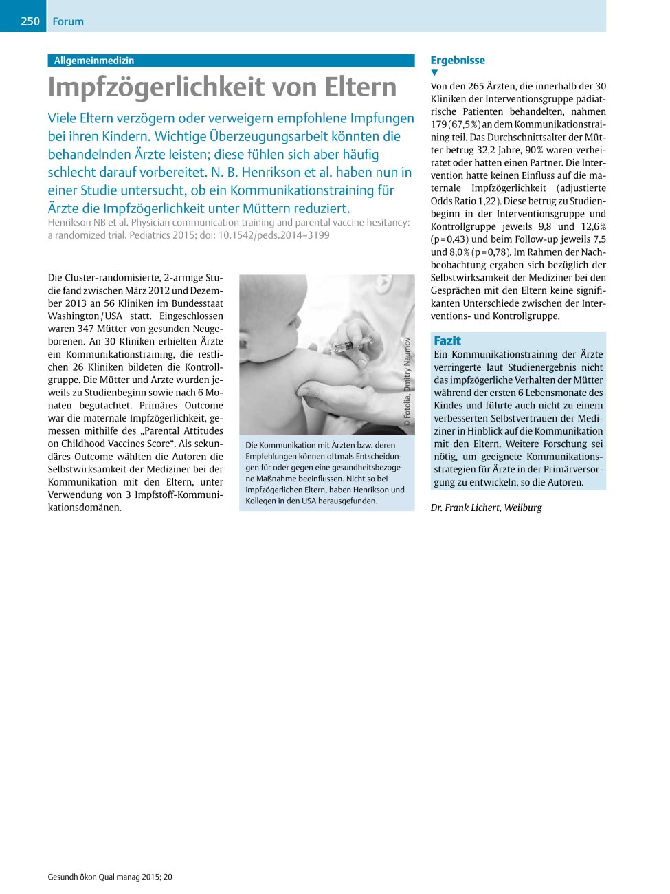 Vorschauseite 1: Allgemeinmedizin – Impfzögerlichkeit von Eltern