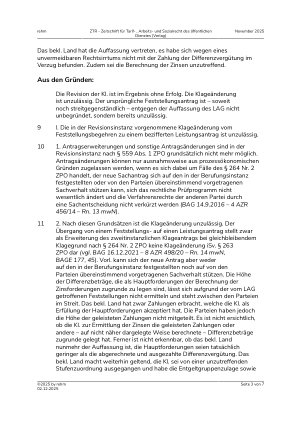 Vorschauseite 3: II. Allgemeines Arbeitsrecht Klageänderung in der Revisionsinstanz – Anspruch auf Zinsen – Rechtsirrtum