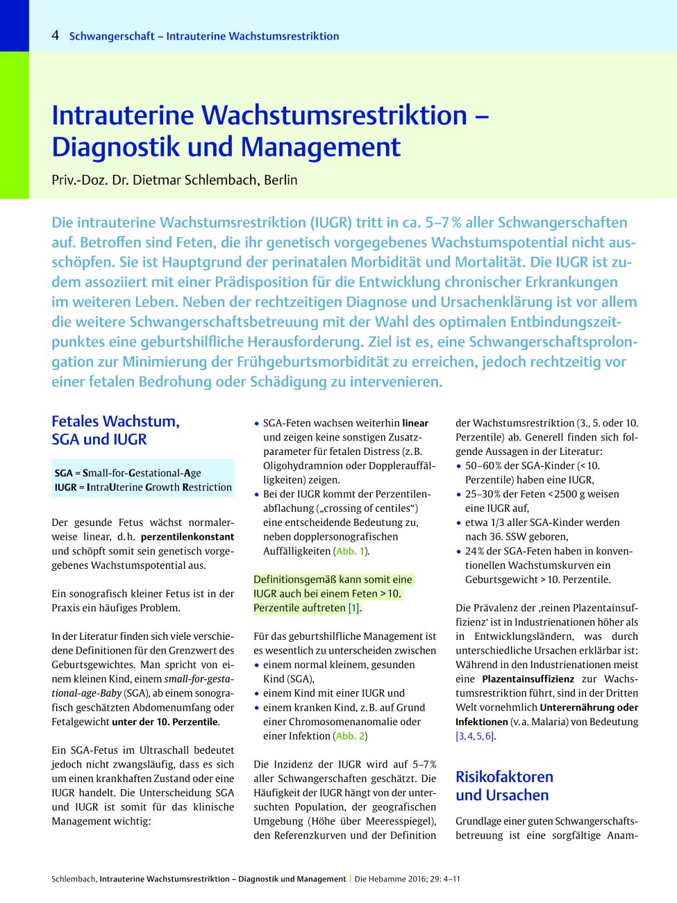 Vorschauseite 1: Intrauterine Wachstumsrestriktion – Diagnostik und Management