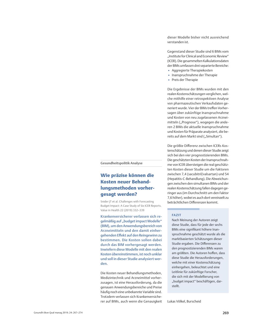 Vorschauseite 1: Gesundheitspolitik Analyse ? Wie präzise können die Kosten neuer Behandlungsmethoden vorhergesagt werden?