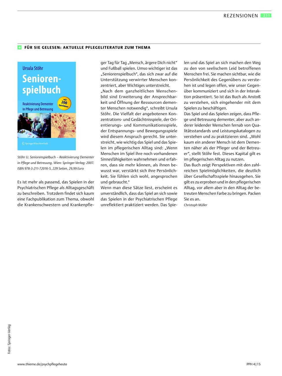 Vorschauseite 1: Für Sie gelesen: Seniorenspielbuch – Reaktivierung Dementer in Pflege und Betreuung.