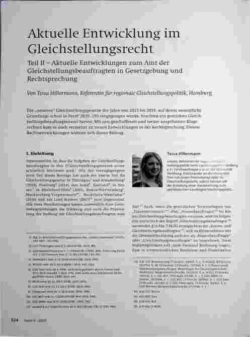Vorschauseite 1: Aktuelle Entwicklung im Gleichstellungsrecht Teil II - Aktuelle Entwicklungen zum Amt der Gleichstellungsbeauftragten in Gesetzgebung und Rechtsprechung