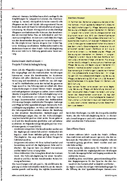 Vorschauseite 2: Institutionelle Verantwortung: Ein Weg, der sich lohnt Praxisbericht aus dem Gesundheitszentrum für das Alter Bachwiesen