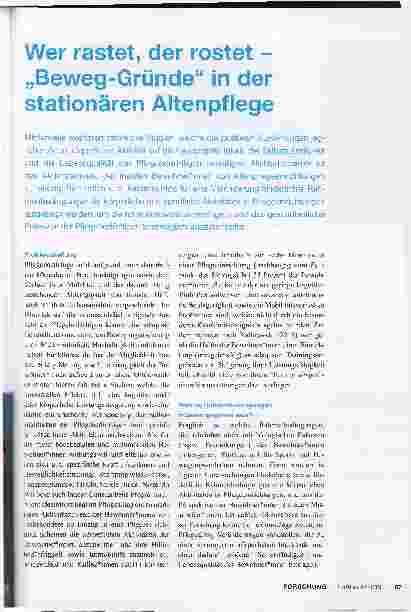 Vorschauseite 1: Wer rastet, der rostet - „Beweg-Gründe“ in der stationären Altenpflege