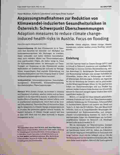 Vorschauseite 1: Anpassungsmaßnahmen zur Reduktion von Klimawandel-induzierten Gesundheitsrisiken in Österreich: Schwerpunkt Überschwemmungen