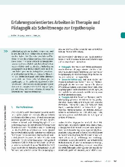 Vorschauseite 1: Erfahrungsorientiertes Arbeiten in Therapie und Pädagogik als Schnittmenge zur Ergotherapie