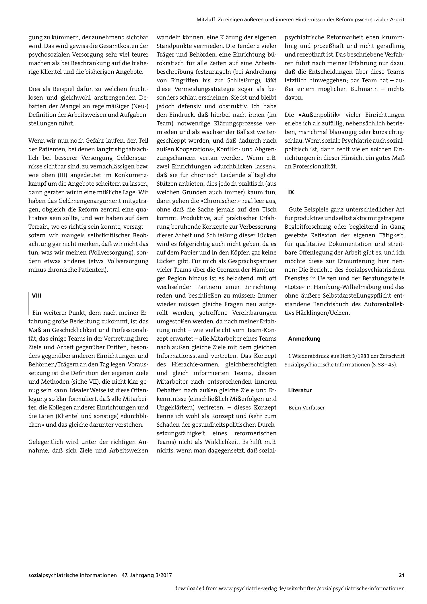 Vorschauseite 4: Zu einigen äußeren und inneren Hindernissen der Reform psychosozialer Arbeit