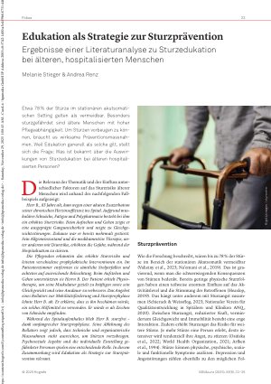 Vorschauseite 1: Edukation als Strategie zur Sturzprävention Ergebnisse einer Literaturanalyse zu Sturzedukation bei älteren, hospitalisierten Menschen