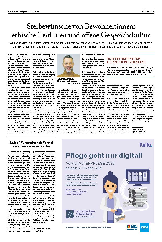 Vorschauseite 1: Sterbewünsche von Bewohner: innen: ethische Leitlinien und offene Gesprächskultur