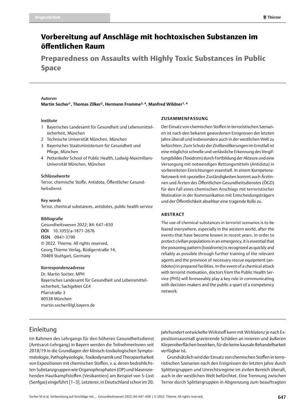 Vorschauseite 1: Vorbereitung auf Anschläge mit hochtoxischen Substanzen im öffentlichen Raum