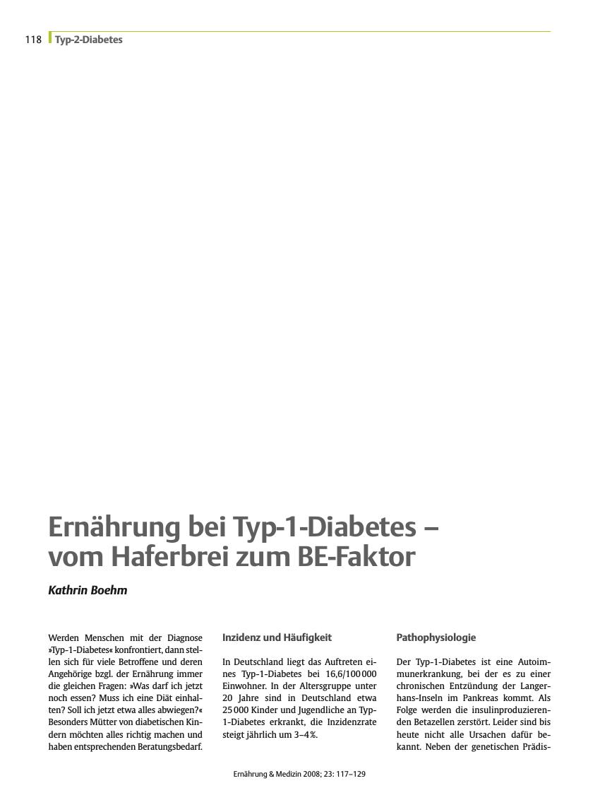 Vorschauseite 1: Ernährung bei Typ-1-Diabetes – vom Haferbrei zum BE-Faktor