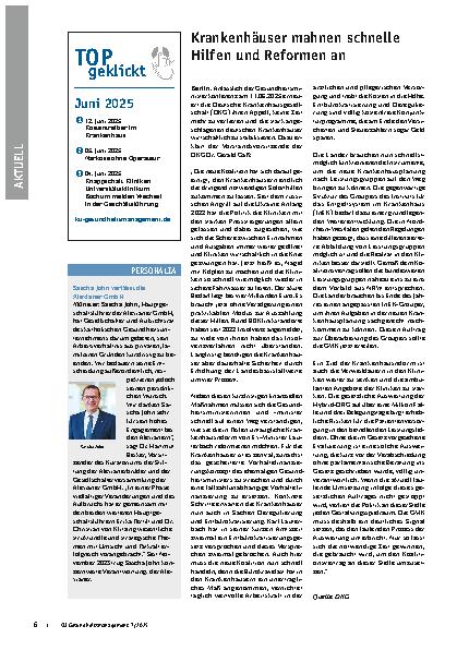Vorschauseite 1: Krankenhäuser mahnen schnelle Hilfen und Reformen an
