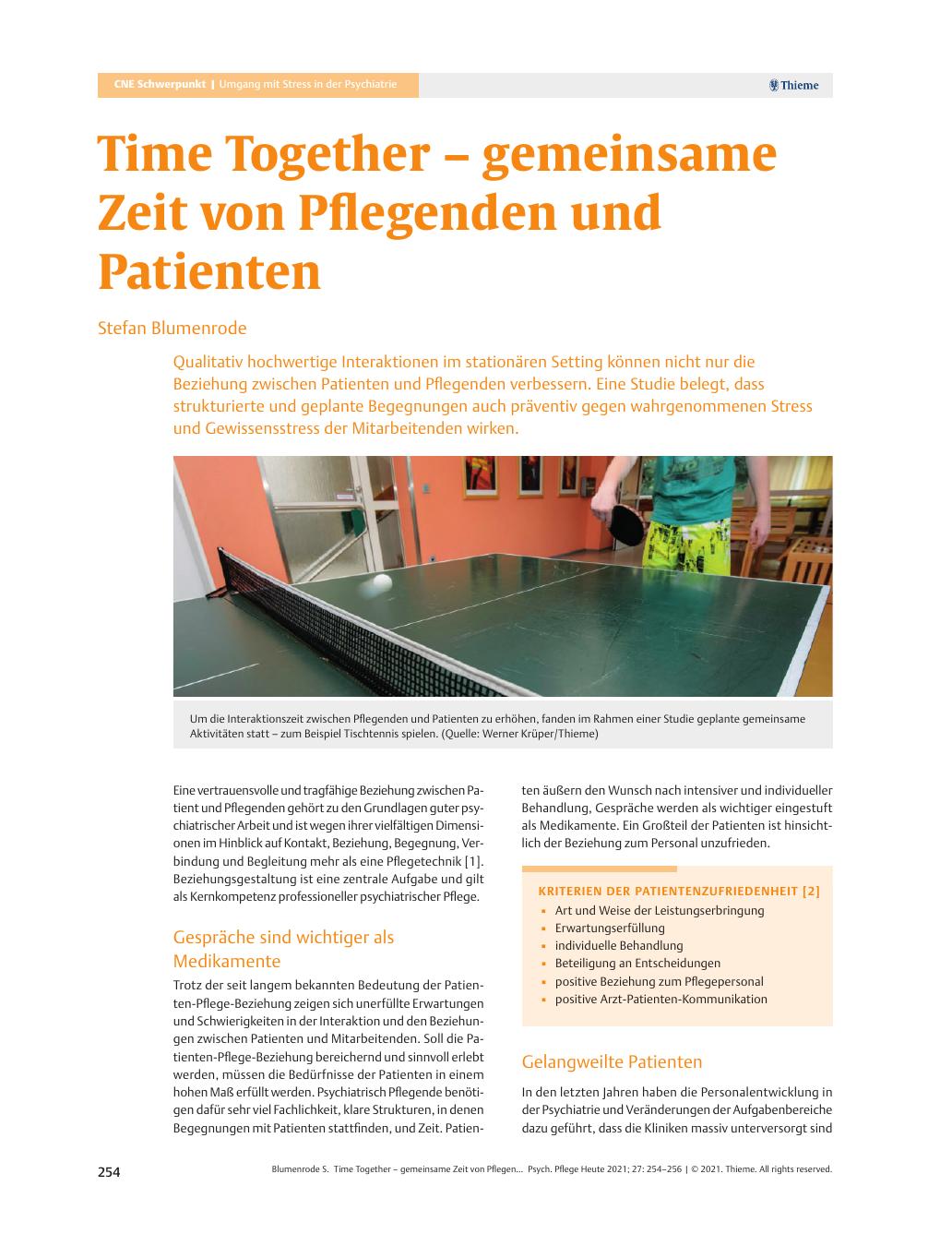Vorschauseite 1: Time Together – gemeinsame Zeit von Pflegenden und Patienten