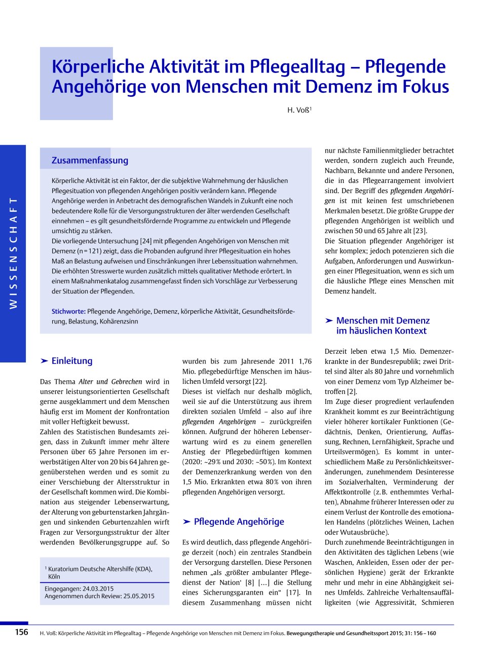 Vorschauseite 1: Körperliche Aktivität im Pflegealltag – Pflegende Angehörige von Menschen mit Demenz im Fokus