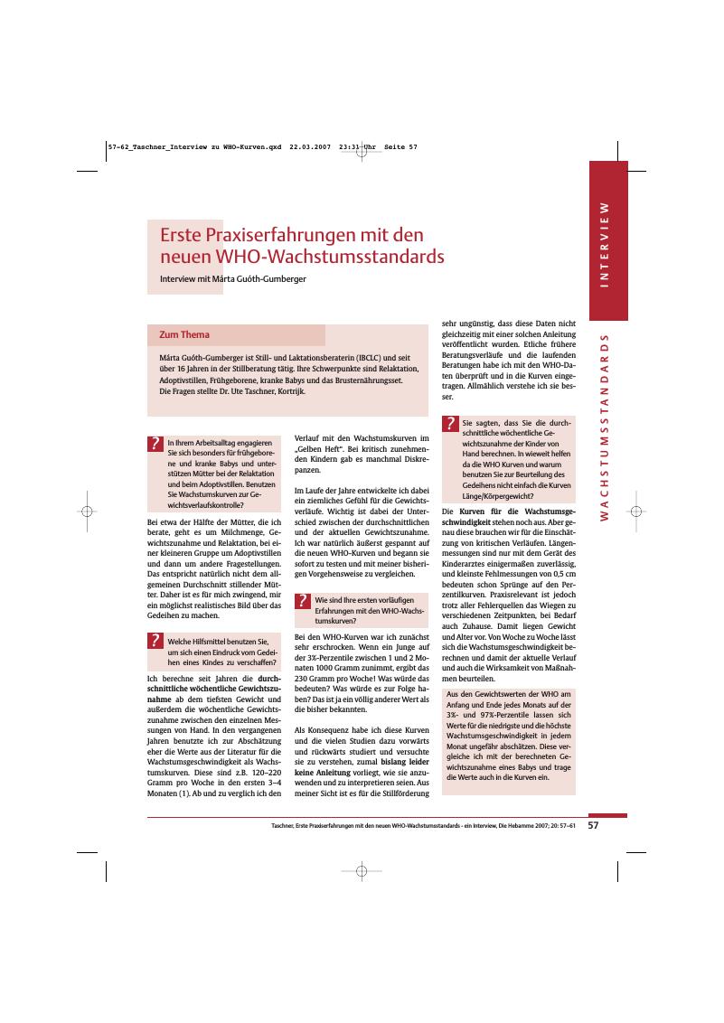 Vorschauseite 1: Erste Praxiserfahrungen mit den neuen WHO-Wachstumsstandards