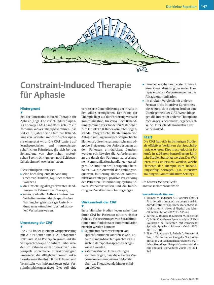 Vorschauseite 1: Constraint-Induced Therapie für Aphasie