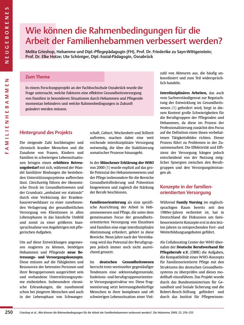 Vorschauseite 1: Wie können die Rahmenbedingungen für die Arbeit der Familienhebammen verbessert werden?