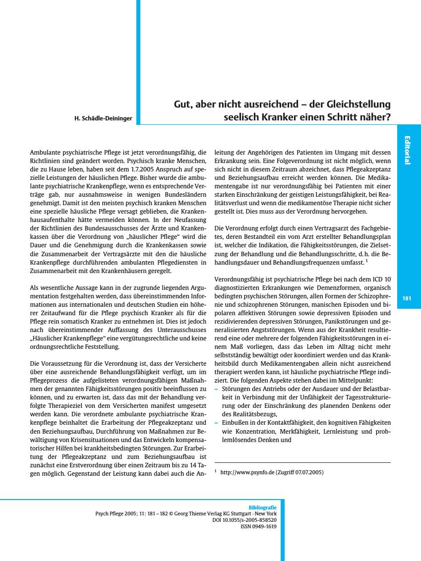 Vorschauseite 1: Gut, aber nicht ausreichend - der Gleichstellung seelisch Kranker einen Schritt näher?