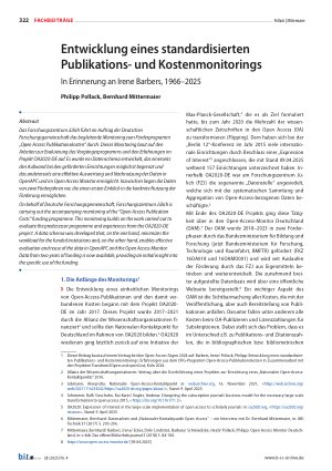 Vorschauseite 1: Entwicklung eines standardisierten Publikationsund Kostenmonitorings In Erinnerung an Irene Barbers, 1966 – 2025