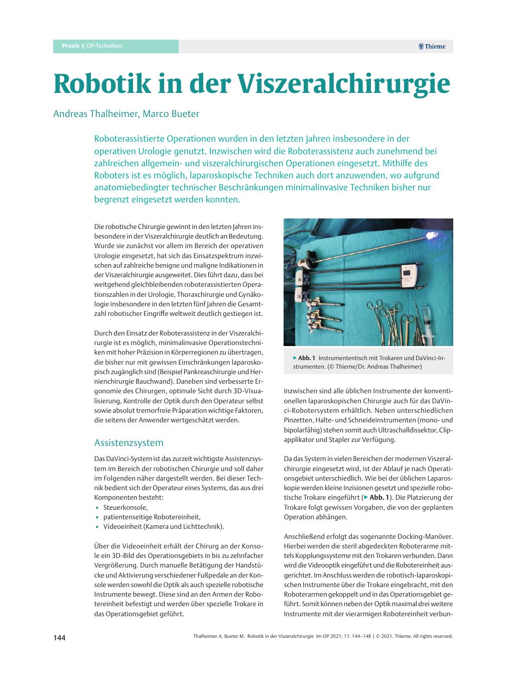 Vorschauseite 1: Robotik in der Viszeralchirurgie