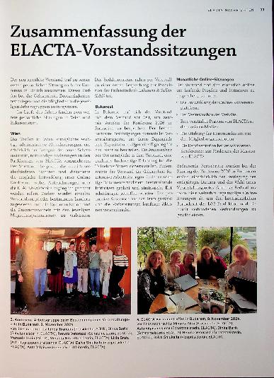 Vorschauseite 1: Zusammenfassung der ELACTA-Vorstandssitzungen