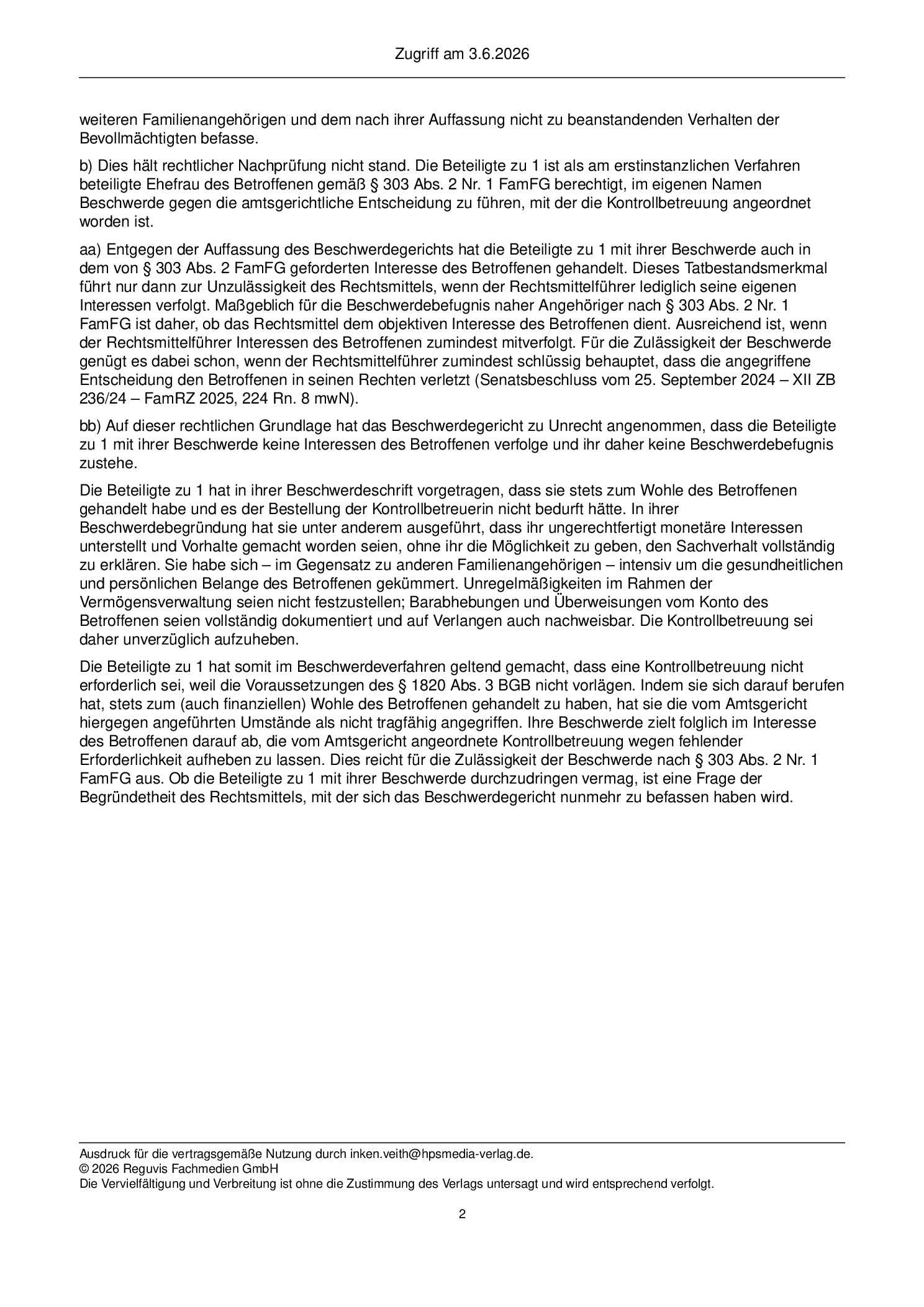 Vorschauseite 2: Zur Beschwerdebefugnis – § 303 Abs. 2 Nr. 1 FamFG
