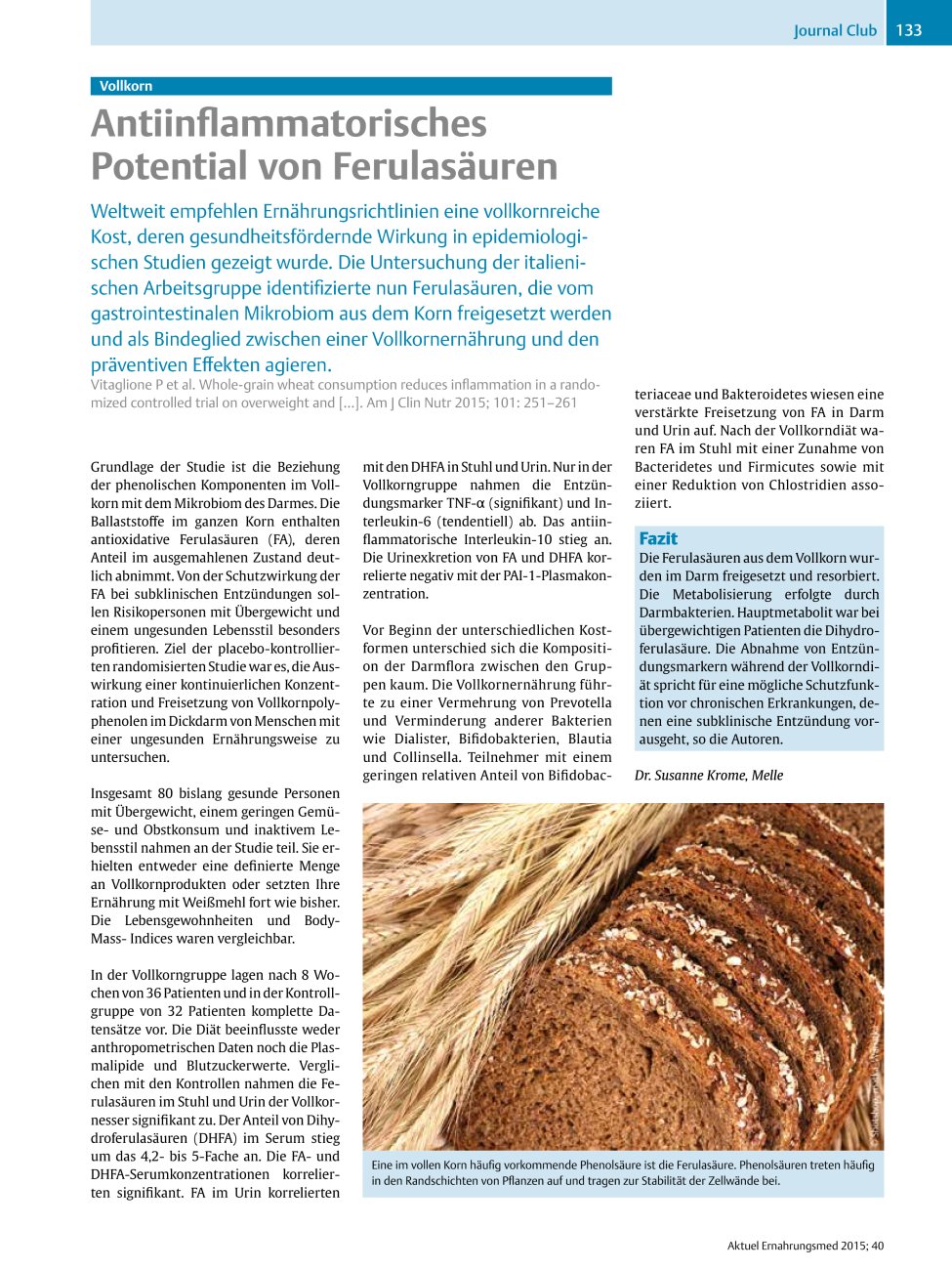 Vorschauseite 1: Vollkorn – Antiinflammatorisches Potential von Ferulasäuren