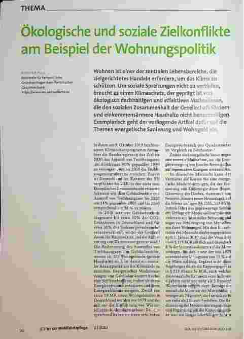 Vorschauseite 1: Ökologische und soziale Zielkonflikte am Beispiel der Wohnungspolitik