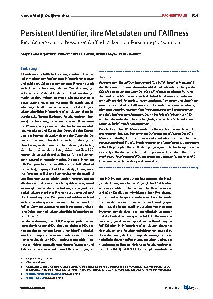 Vorschauseite 1: Persistent Identifier, ihre Metadaten und FAIRness: Eine Analyse zur verbesserten Auffindbarkeit von Forschungsressourcen