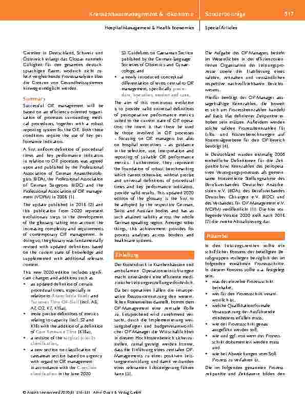 Vorschauseite 2: Glossar perioperativer Prozesszeiten und Kennzahlen