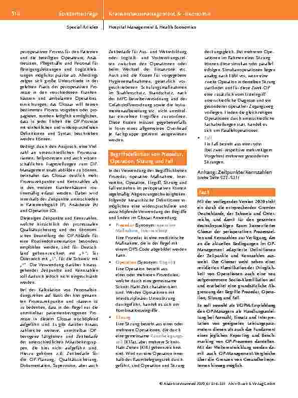 Vorschauseite 3: Glossar perioperativer Prozesszeiten und Kennzahlen