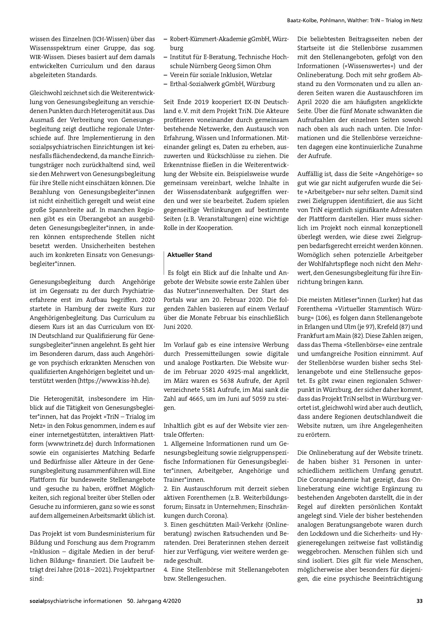 Vorschauseite 2: TriN – Trialog im Netz. Eine interaktive Plattform für die Tätigkeit von Genesungsbegleiter*innen