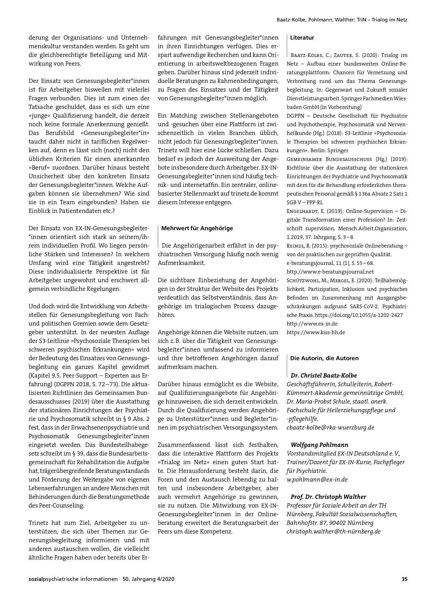 Vorschauseite 4: TriN – Trialog im Netz. Eine interaktive Plattform für die Tätigkeit von Genesungsbegleiter*innen