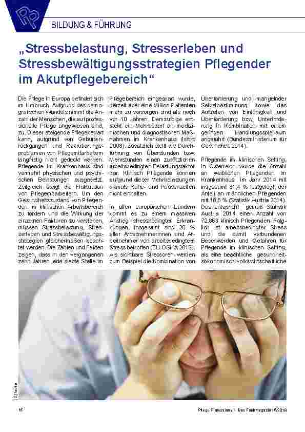 Vorschauseite 1: „Stressbelastung, Stresserleben und Stressbewältigungsstrategien Pflegender im Akutpflegebereich“